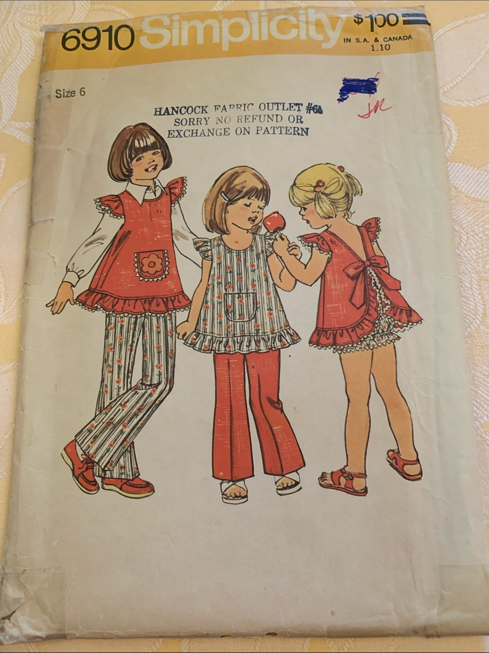VINTAGE SIMPLICITY Girls' Red and White Dress, Top & Pants & Panties (1975)